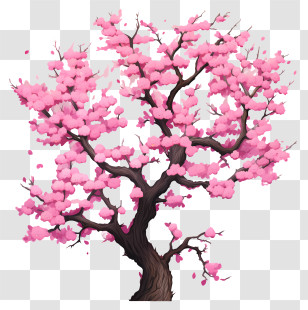 Flat Cherry Blossom Tree - Pink-flowered Cherry Tree In Spring Bloom Transparent PNG