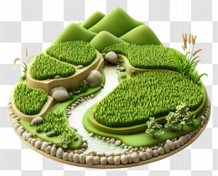 Rice Field Landscape - Miniature Green Landscape Model Transparent PNG