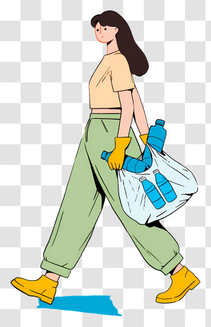Woman Carrying Plastic Bag - Person Carrying Recyclable Bottles Transparent PNG