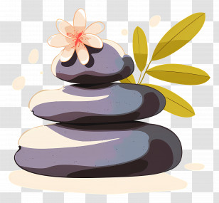 Massage Stones - Stacked Spa Stones With Flower And Leaves Transparent PNG