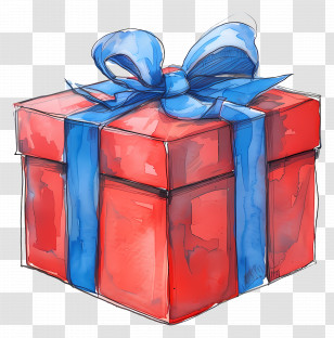 Gift Box - Red Gift Box With A Blue Ribbon Transparent PNG
