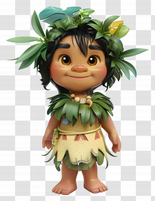 Hawaii Boy Cartoon - Adorable Tribal Cartoon Character In Leaf Clothing Transparent PNG