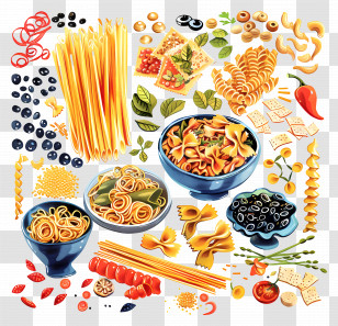 Pasta - Variety Of Pasta Dishes And Ingredients Transparent PNG