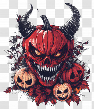 Halloween Devil - Pumpkin Skull With Leaves Transparent PNG