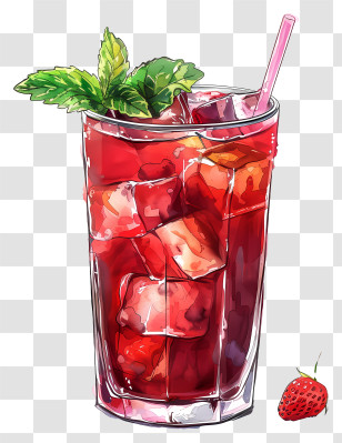 Sharbat - Refreshing Red Fruit Tea In Watercolor Transparent PNG