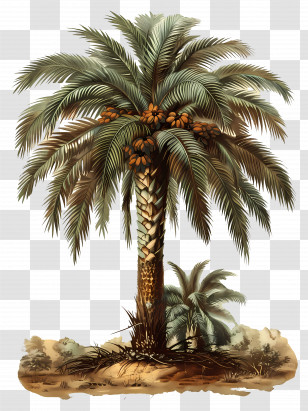 Palm Tree - Vintage Date Palm Tree Illustration Transparent PNG