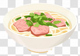 Vietnamese Food - Bowl Of White Noodle Soup With Meat And Herbs Transparent PNG
