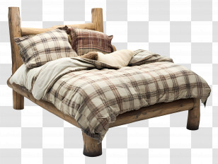 Cozy Bed - Cozy Bed With Plaid Bedding For Comfortable Sleep Transparent PNG