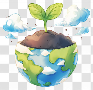 Earth With Sprout - Plant Sprouting In An Earth Globe Illustration Transparent PNG