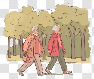 Senior Citizens Day - Elderly Couple Walking In The Park Illustration Transparent PNG