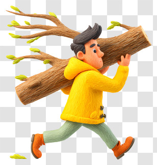 Man Holding Tree Trunk - Man Carrying Log With Determination Transparent PNG