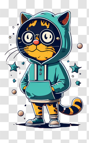 Cartoon Cat - Cat In Hoodie And Glasses Transparent PNG