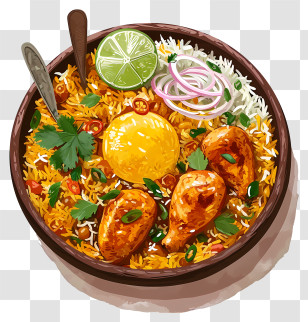 Hand Drawn Chicken Biryani - Delicious Chicken Biryani With Rice And Spices Transparent PNG