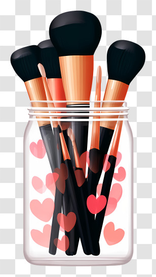 Makeup Brushes - Makeup Brushes In Jar With Hearts Transparent PNG