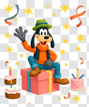 Goofy Birthday - Party Dog On Gift Box Transparent PNG