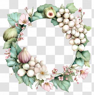 Grape Wreath - Floral Wreath With Figs And Flowers Transparent PNG