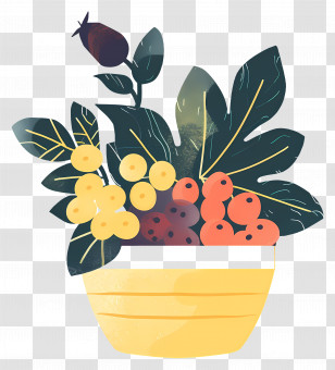 Bushel - Illustration Of A Fruit Basket With Leaves And Berries Transparent PNG