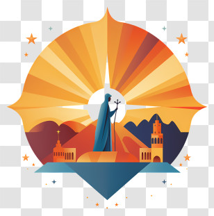 Epiphany - Sunset Silhouette With Mountains And Buildings Transparent PNG