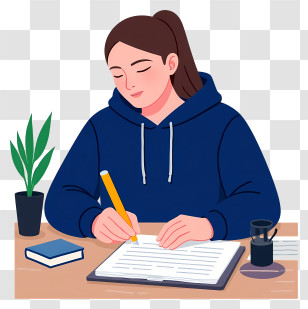 Student Writing Homework - Focused Woman Writing At Desk Transparent PNG