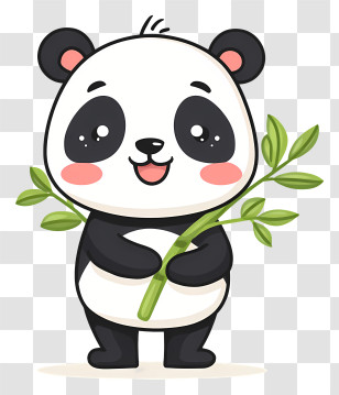 Panda Hugging Bamboo - Happy Panda Holding Bamboo Transparent PNG