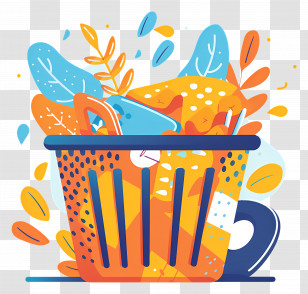 Colorful Basket - Colorful Basket With Leaves And Clothes Transparent PNG
