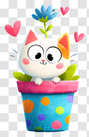 Kawaii Cat - Adorable White Kitten In Pot Transparent PNG
