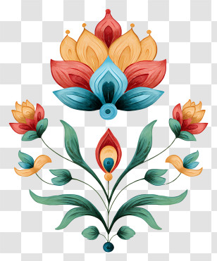 Indian Ornament - Colorful Floral Design With Petals And Leaves Transparent PNG