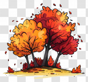 Crisp Autumn - Vibrant Autumn Trees With Falling Leaves Illustration Transparent PNG