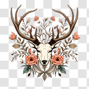 Antlers And Flowers - Deer With Floral Antlers Illustration Transparent PNG