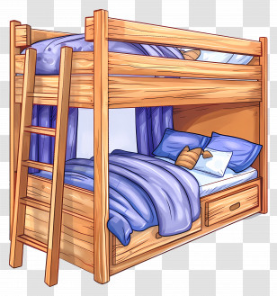 Bunk Beds - Wooden Bunk Bed With Cozy Bedding Transparent PNG