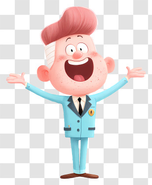 Lil Gideon Gleeful - Happy Pink-Haired Cartoon Man In Blue Suit Transparent PNG
