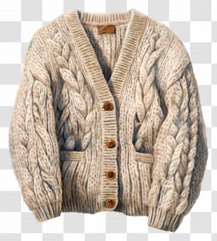 Cardigan - Beige Cable Knit Cardigan Transparent PNG