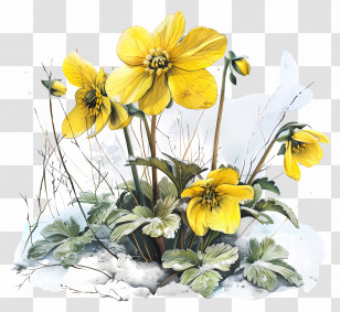 Winter Aconite - Yellow Flowers In Bloom Transparent PNG