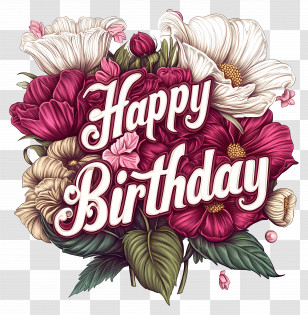 Happy Birthday - Beautiful Happy Birthday Floral Card Transparent PNG