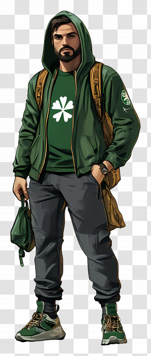 Green Hoodie Man - Casual Green Jacket Man Transparent PNG