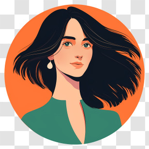 Woman Avatar - Stylish Woman Portrait With Flowing Hair Transparent PNG