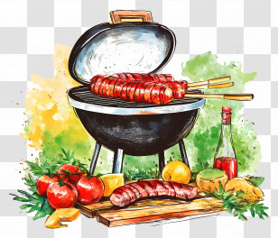 Bbq - Barbecue Grill With Food And Vegetables Transparent PNG
