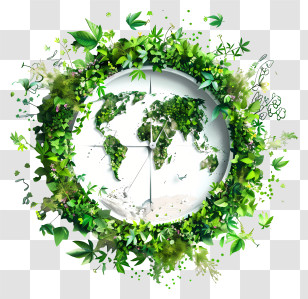 Earth Hour - Green Earth With Leaves Transparent PNG
