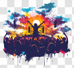 Summer - Vibrant Concert Crowd With Colorful Background Transparent PNG