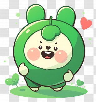 Chibi Frog - Green Cartoon Character With Leaf Transparent PNG
