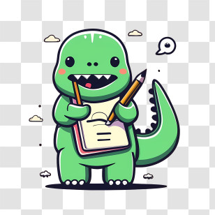 Cartoon Dinosaur - Cute Dinosaur Illustration With Notebook And Pencils Transparent PNG