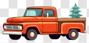 Truck - Orange Pickup Truck With Tree Transparent PNG