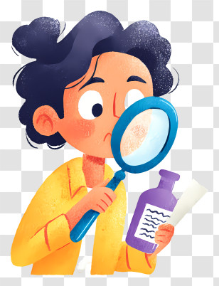 Woman Examining Product Label - Curious Inspector With Magnifying Glass Transparent PNG