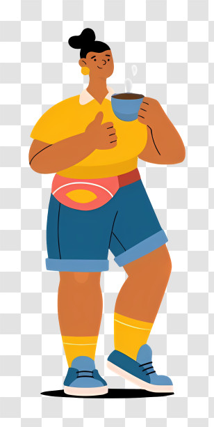 Fat Body - Person Holding Coffee Cup In Casual Outfit Transparent PNG