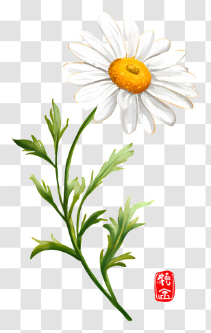 Daisy Ink Painting - White Daisy Flower Illustration Transparent PNG