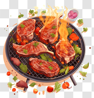 Barbecue - Grilled Meat On Barbecue With Flames Transparent PNG