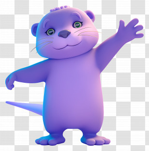 Purple Otter - Friendly Purple Cartoon Otter Waving Transparent PNG