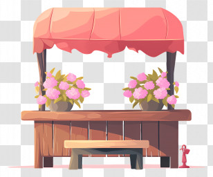 Wooden Market Stall - Flower Stall With Pink Awning Illustration Transparent PNG