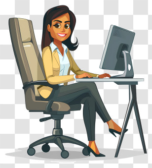 Business Woman Cartoon - Cartoon Woman Working At Computer Transparent PNG
