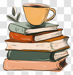 Books Drawing - Illustration Of A Stack Of Books With A Cup Transparent PNG